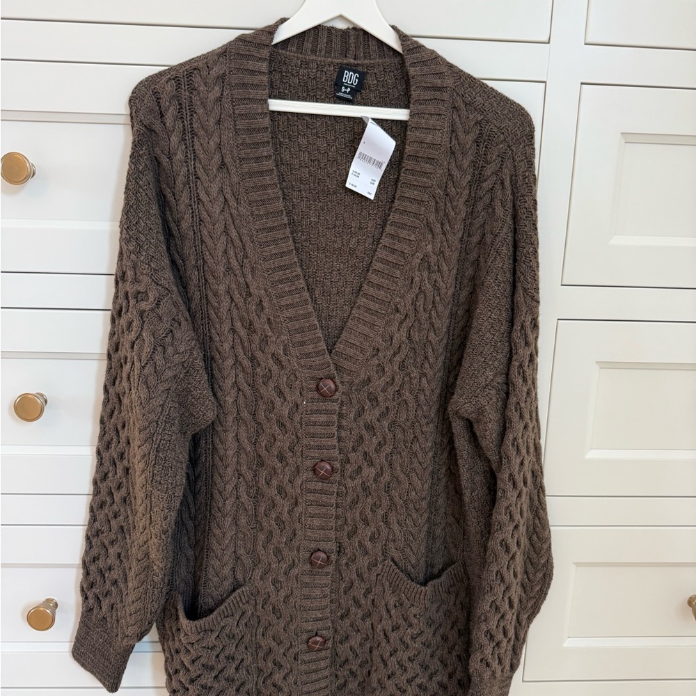 BDG Brown Cable Knit Cardigan
